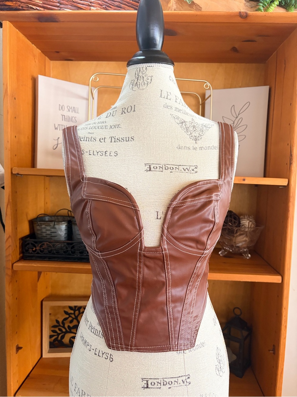 Rehab Lab Brown Faux Leather Corset Size M Cowgirl Western Festival boho